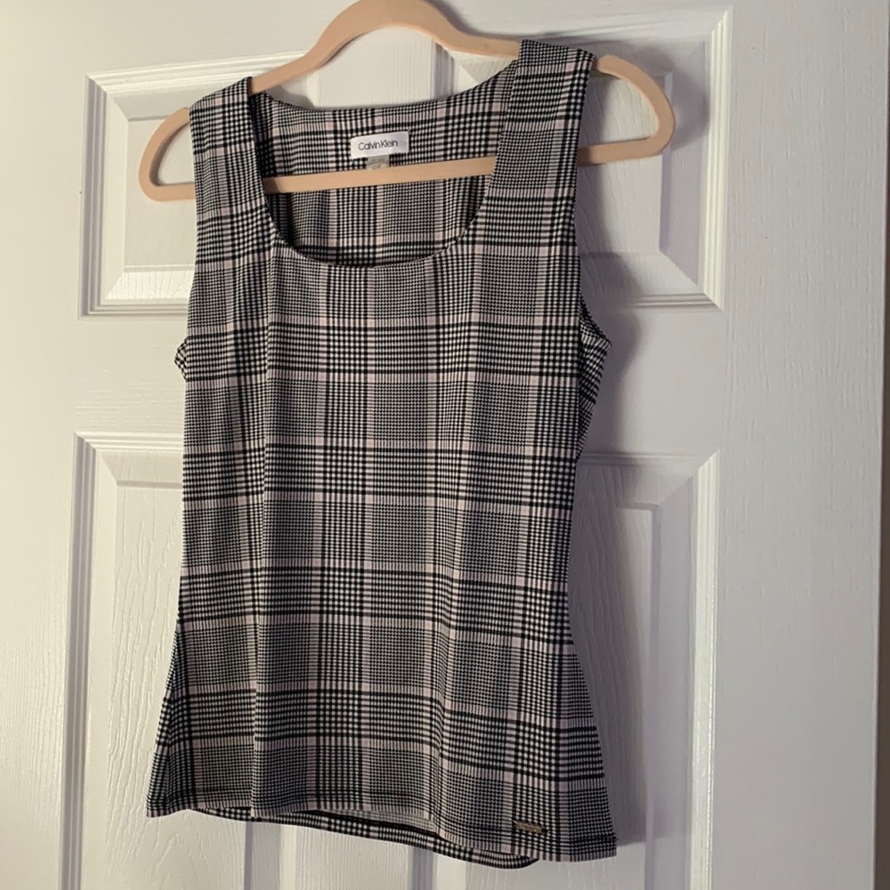 Calvin Klein Top - Pink, Black, White Plaid